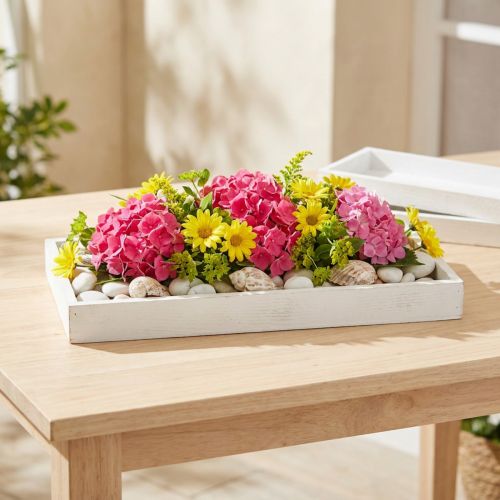 Plateau décoratif rectangulaire en bois blanc style shabby 42×14×3 cm | Floristik24.fr