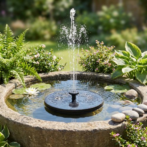 Article Fontaine Solaire Flottante Ø16 cm avec 5 Buses pour Bassin et Jardin