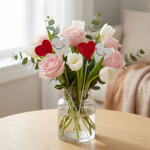 Lot de 12 pics décoratifs cœurs en bois rouge et blanc 28 cm | Floristik24.fr