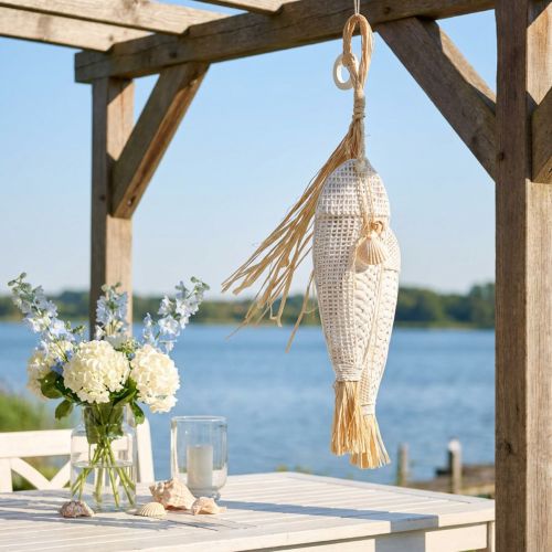 Suspension décorative poissons en fibre naturelle, style marin, 38 cm | Floristik24.fr