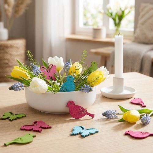Décorations à Parsemer en Bois - Motifs Oiseaux et Papillons, Couleurs Vives, 144 Pièces | Floristik24.fr