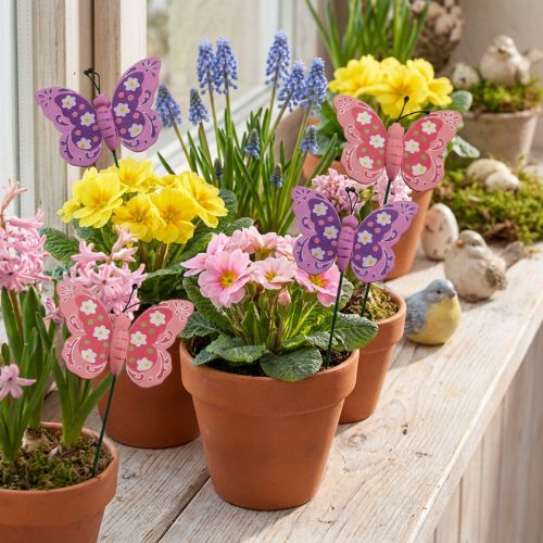 Lot de 18 Papillons Décoratifs sur Tige en Bois – 25 cm – Couleurs Printanières | Floristik24.fr