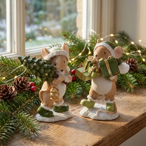 Décoration de Noël souris vert marron H8cm 2 pcs | Floristik24.fr