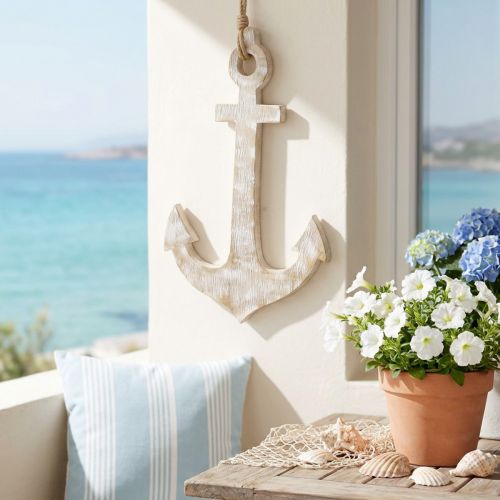 Ancre décorative en bois blanc effet vieilli avec corde en jute, 30,5 cm | Floristik24.fr