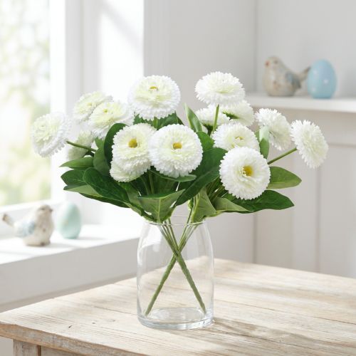 Article Bouquet de Fleurs Artificielles Blanc Bellis 24 cm - Lot de 2