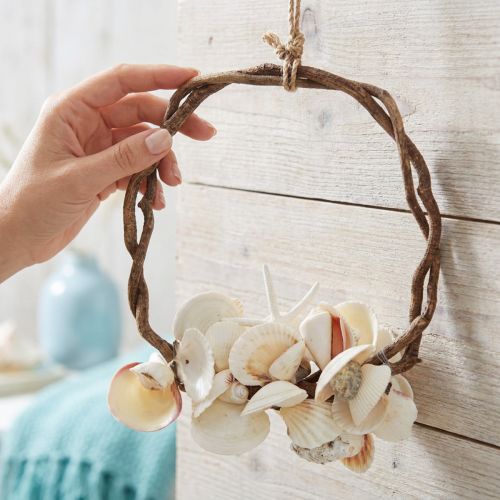 Couronne Décorative Marine avec Coquillages Naturels - Blanc et Beige - Ø 25 cm | Floristik24.fr
