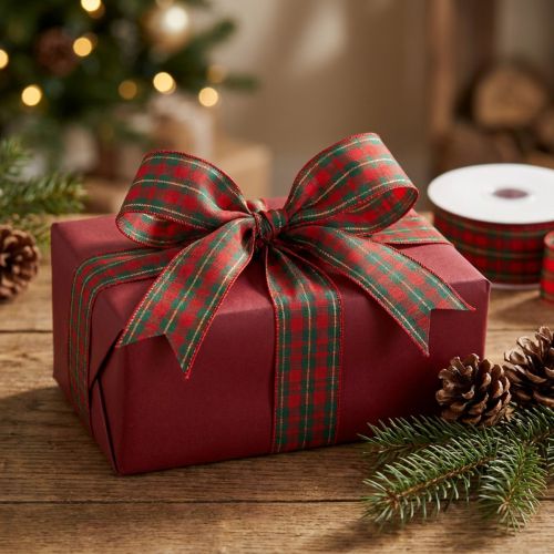Ruban cadeau ruban en tissu à carreaux rouge vert écossais 25mm 20m | Floristik24.fr