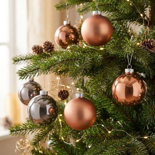 Boules de Noël en Verre Argent et Abricot Ø7,5cm – Lot de 12 | Floristik24.fr