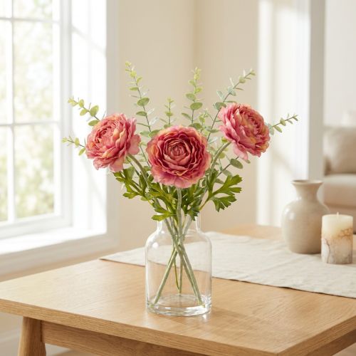 Lot de 3 fleurs artificielles Ranunculus rose en bouquet, hauteur 51 cm | Floristik24.fr