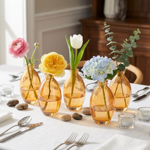 Lot de 6 vases miniatures en verre orange bombé Ø7 cm H12 cm | Floristik24.fr