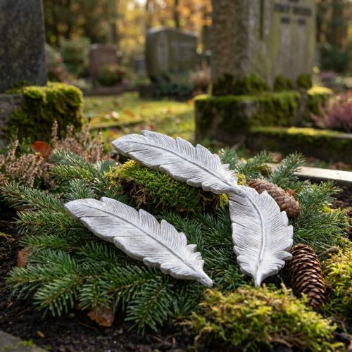 Décoration plume en polyrésine gris et blanc 15,5 cm | Floristik24.fr