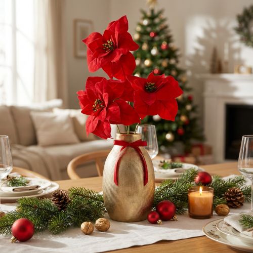 Article Poinsettia Rouge 46 cm - Lot de 6 Tiges Décoratives