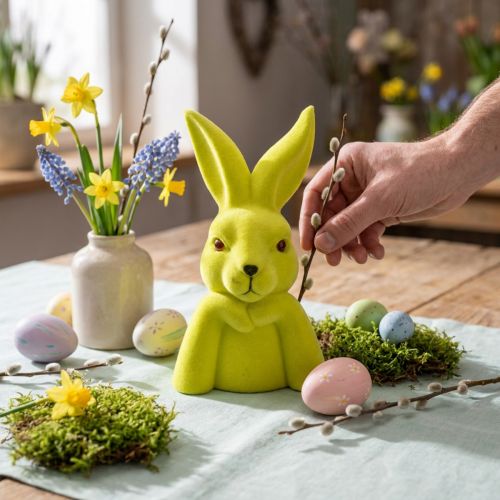 Buste de lapin décoratif jaune-vert – Pose penseur – 16,5×13×27 cm | Floristik24.fr