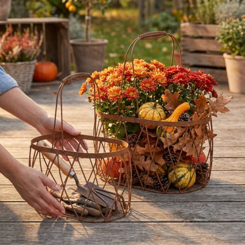 Set de 2 paniers ovales en métal rouillé avec anses – Décoration intérieure et florale | Floristik24.fr