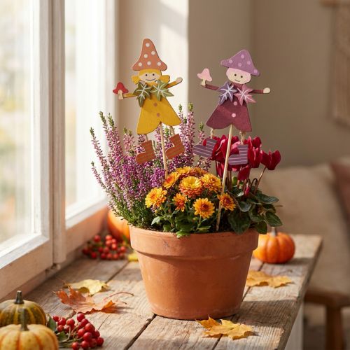 Figurines décoratives en bois sur piquet - Automne jaune et violet - Lot de 12 | Floristik24.fr
