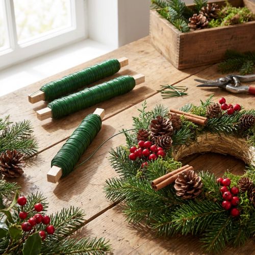Article Fil de fer vert laqué 0,6 mm - Lot de 25 rouleaux de 2,5 kg