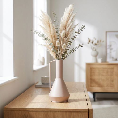 Article Vase décoratif en métal rose clair 38,5 cm pour fleurs séchées