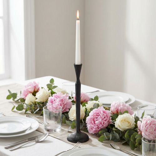 Bougeoir en métal noir Ø12cm H46cm | Floristik24.fr