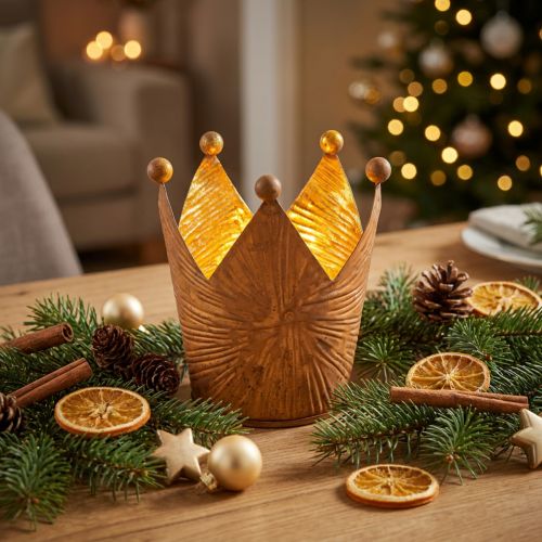 Photophore couronne rouille aspect doré décoration métal H11cm | Floristik24.fr
