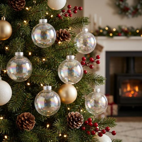 Article Boules de Noël en verre 5 cm – finition perle irisée, lot de 24
