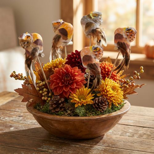 Lot de 6 hiboux décoratifs en plumes sur tige, 5,5 cm | Floristik24.fr