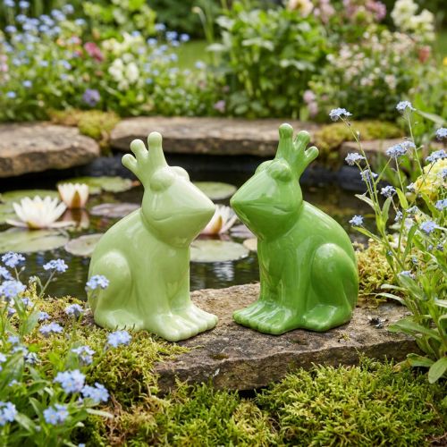 Article Duo de figurines grenouilles en céramique - Vert clair et vert foncé - H16 cm