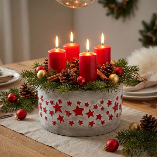 Coupe décorative en céramique avec étoiles rouges Ø20cm H11cm | Floristik24.fr