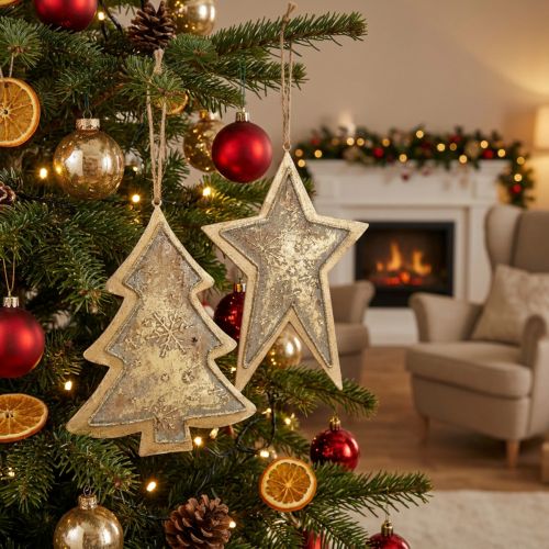 Décorations de Noël en métal doré en forme de sapin et étoile, 4 pièces | Floristik24.fr