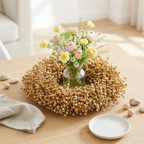 Couronne décorative en lin séché Ø28 cm pour décoration naturelle | Floristik24.fr