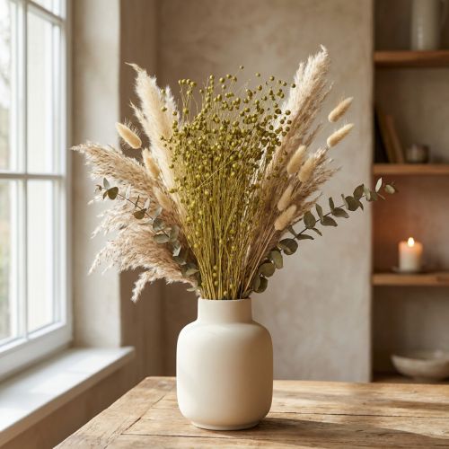 Deko Flachs Séché Fleurs Séchées Vert Olive 50g | Floristik24.fr