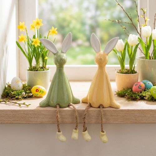 Article Figurines Lapins en Céramique 22 cm – Lot de 2 Décorations Printanières