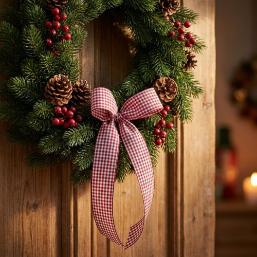 Ruban cadeau Carreaux Bordeaux 15mm 20m | Floristik24.fr