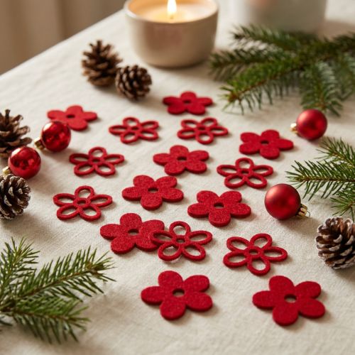 Lot de 72 fleurs en feutrine rouges Ø4 cm pour décoration | Floristik24.fr