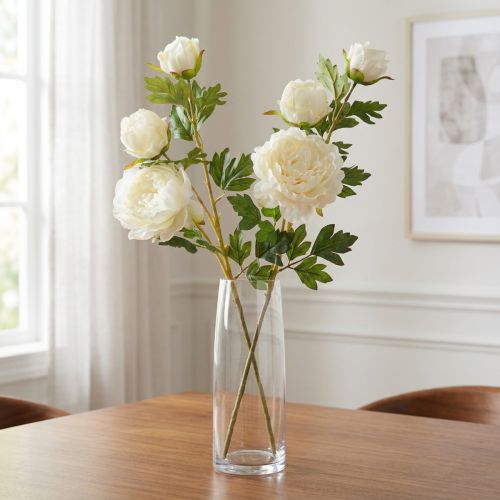 Pivoines artificielles blanches crème avec 3 fleurs 81 cm - Lot de 2 | Floristik24.fr
