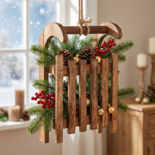 Traîneau décoratif en bois brun 30 x 18 x 12 cm | Floristik24.fr