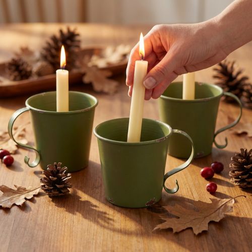 Set de 3 Bougeoirs Vintage Tasse en Métal Vert 9,5 cm x 8 cm | Floristik24.fr