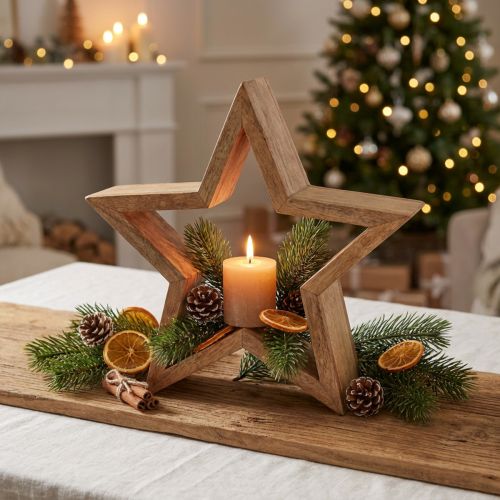 Étoile décorative en bois de manguier Ø24cm | Floristik24.fr
