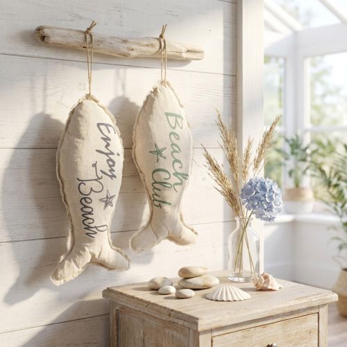 Lot de 2 décorations poisson en tissu à suspendre 34×14,5 cm – Thème bord de mer | Floristik24.fr