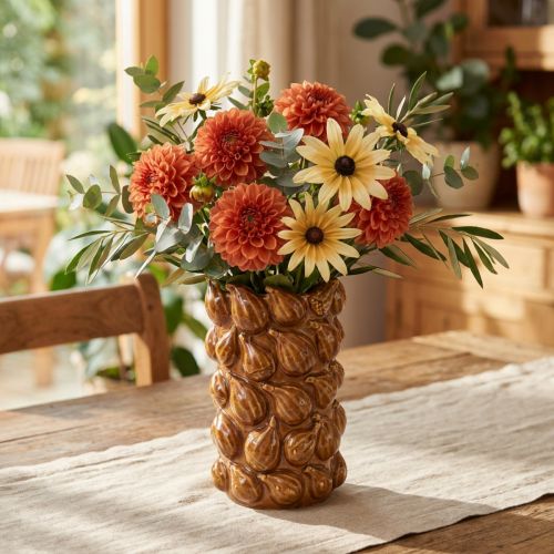 Vase en céramique motif figue Ø14cm H22,5cm marron | Floristik24.fr
