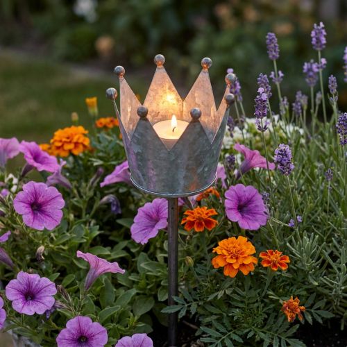 Couronne porte-bougie à planter en métal zingué Ø9,5 cm H50 cm | Floristik24.fr