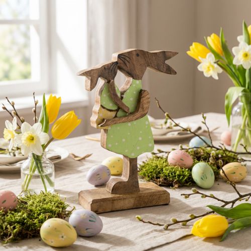 Figurine Mère Lapin et Enfant en Bois - Décoration de Pâques H22cm | Floristik24.fr