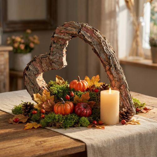 Cœur décoratif en bois et écorce de pin 40×32 cm pour décorations intérieures et créatives | Floristik24.fr