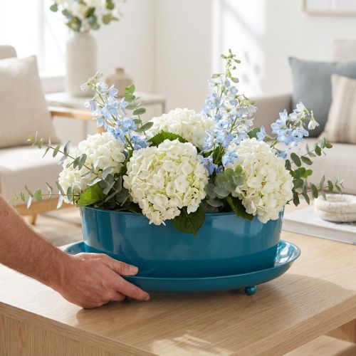 Coupe décorative en métal bleu 28 cm pour table et maison | Floristik24.fr
