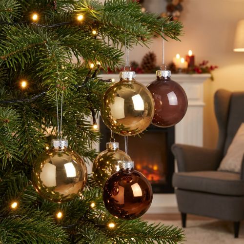 Boules de Noël en Verre Ø7,5 cm Or, Brun et Abricot - Lot de 12 | Floristik24.fr