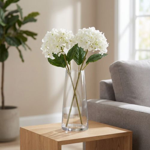 Hortensia artificielle blanche 80 cm avec 3 fleurs et feuilles pour décoration intérieure | Floristik24.fr