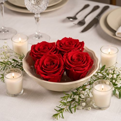 Roses éternelles rouges Ø8,5 cm - Lot de 4 | Floristik24.fr