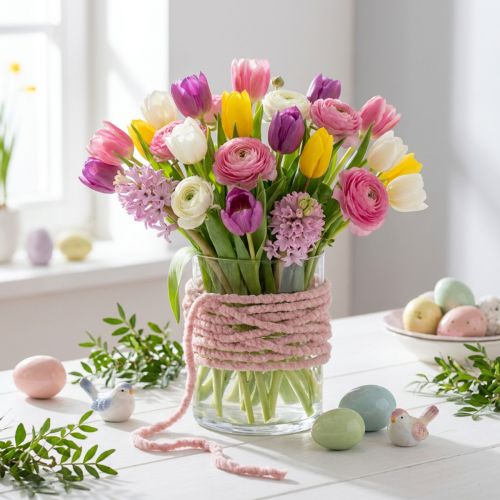 Fil en laine et jute rose floconneux 25m | Floristik24.fr