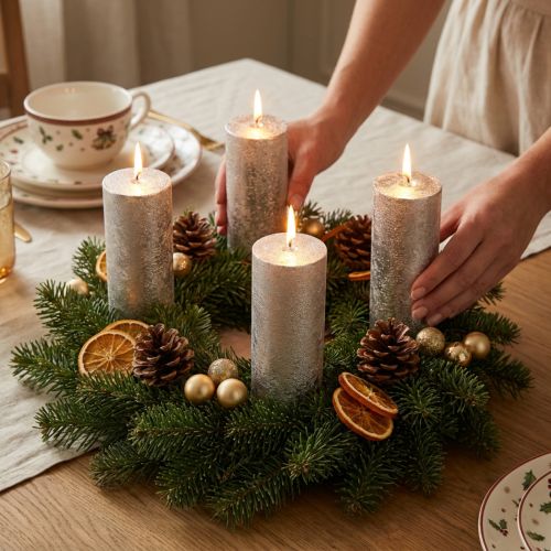 Article Bougies longues à motif platine pailleté Ø 5 × H 30 cm – Lot de 4