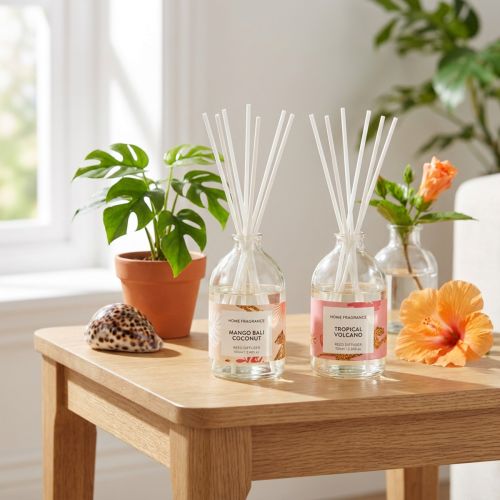Article Diffuseur de parfum tropical mangue et noix de coco en verre – Lot de 2