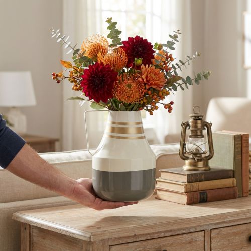 Vase en Métal Vintage avec Anse, Ø17cm H23cm, Crème/Gris/Or | Floristik24.fr
